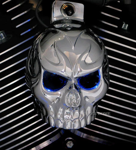 Harley Horn Covers - Evil Twin Skull with backlit LED eyes
