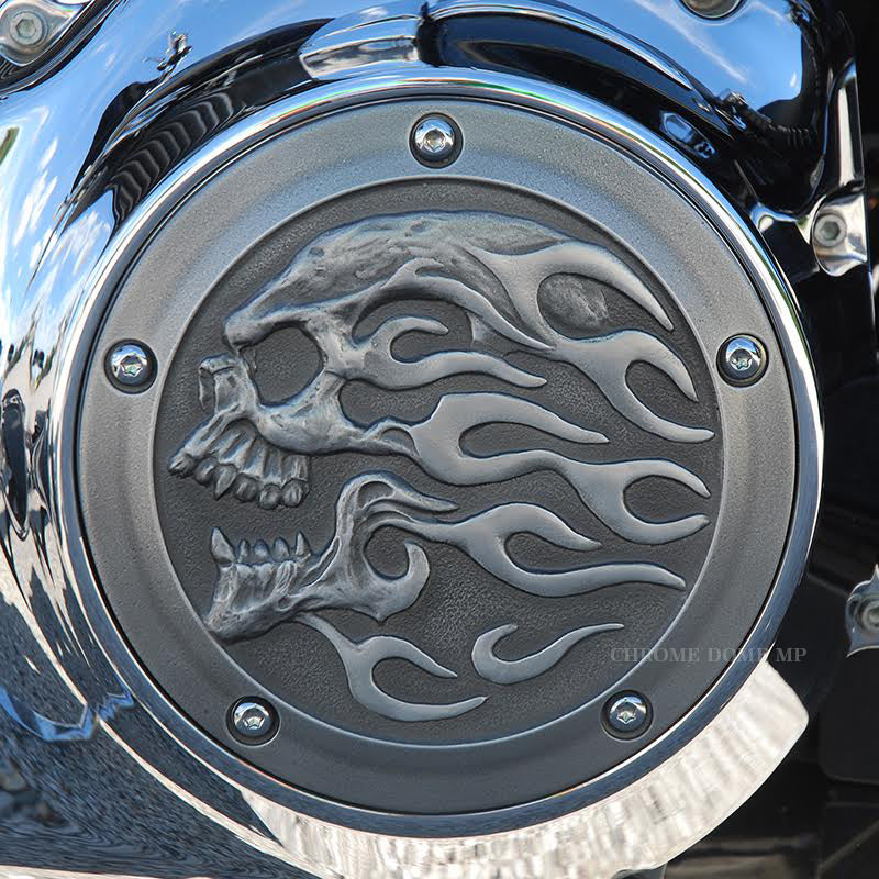 Harley Derby Covers Twin Cam Flaming Skull