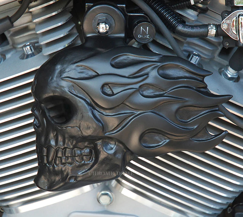 Harley Horn Covers Flaming Skull