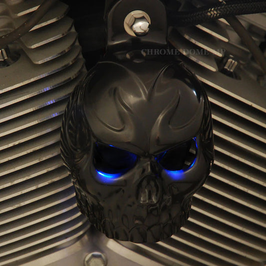 Harley Horn Covers - Evil Twin Skull with backlit LED eyes