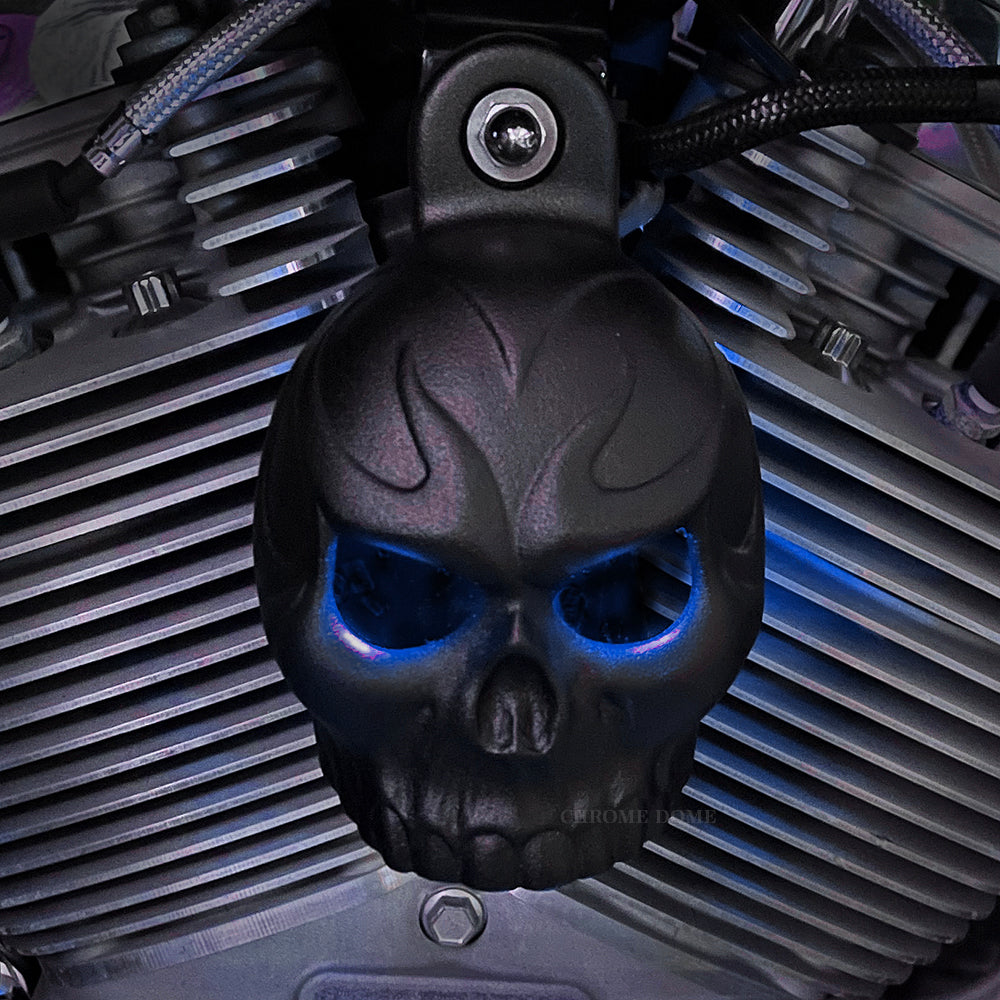 Harley Horn Covers - Evil Twin Skull with backlit LED eyes