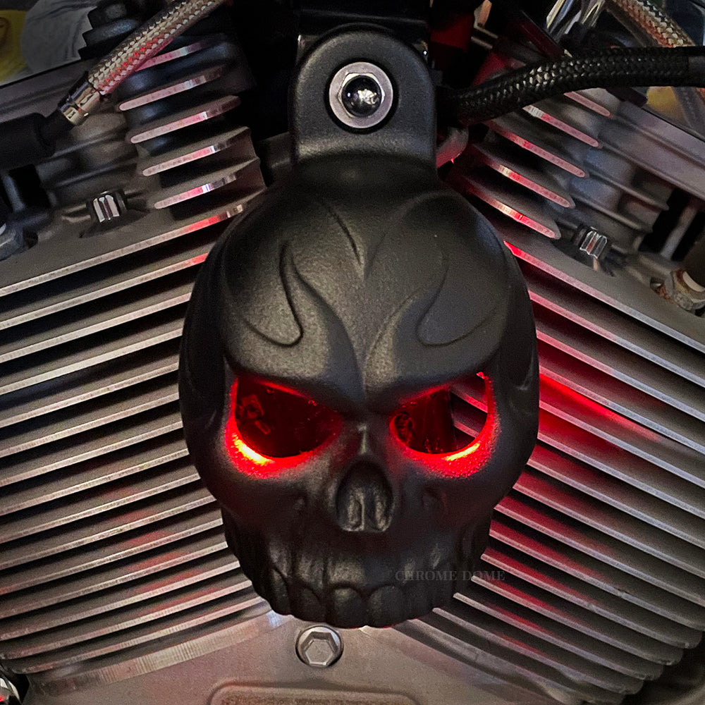 Harley Horn Covers - Evil Twin Skull with backlit LED eyes