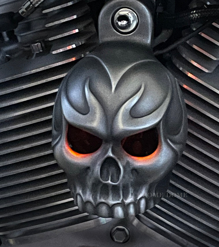 Harley Horn Covers - Evil Twin Skull with backlit LED eyes