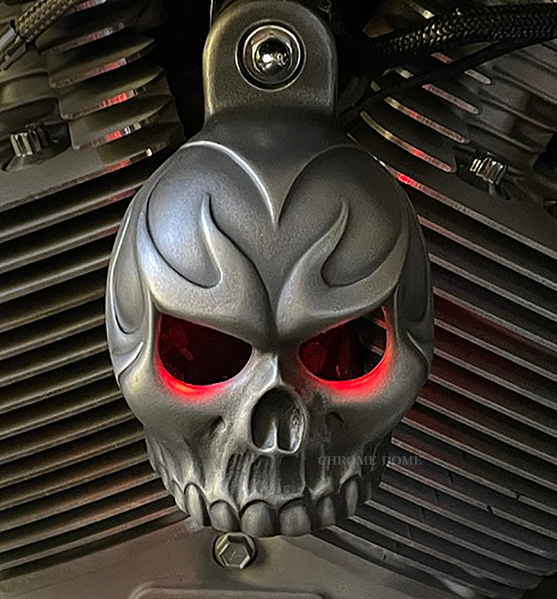 Harley Horn Covers - Evil Twin Skull with backlit LED eyes