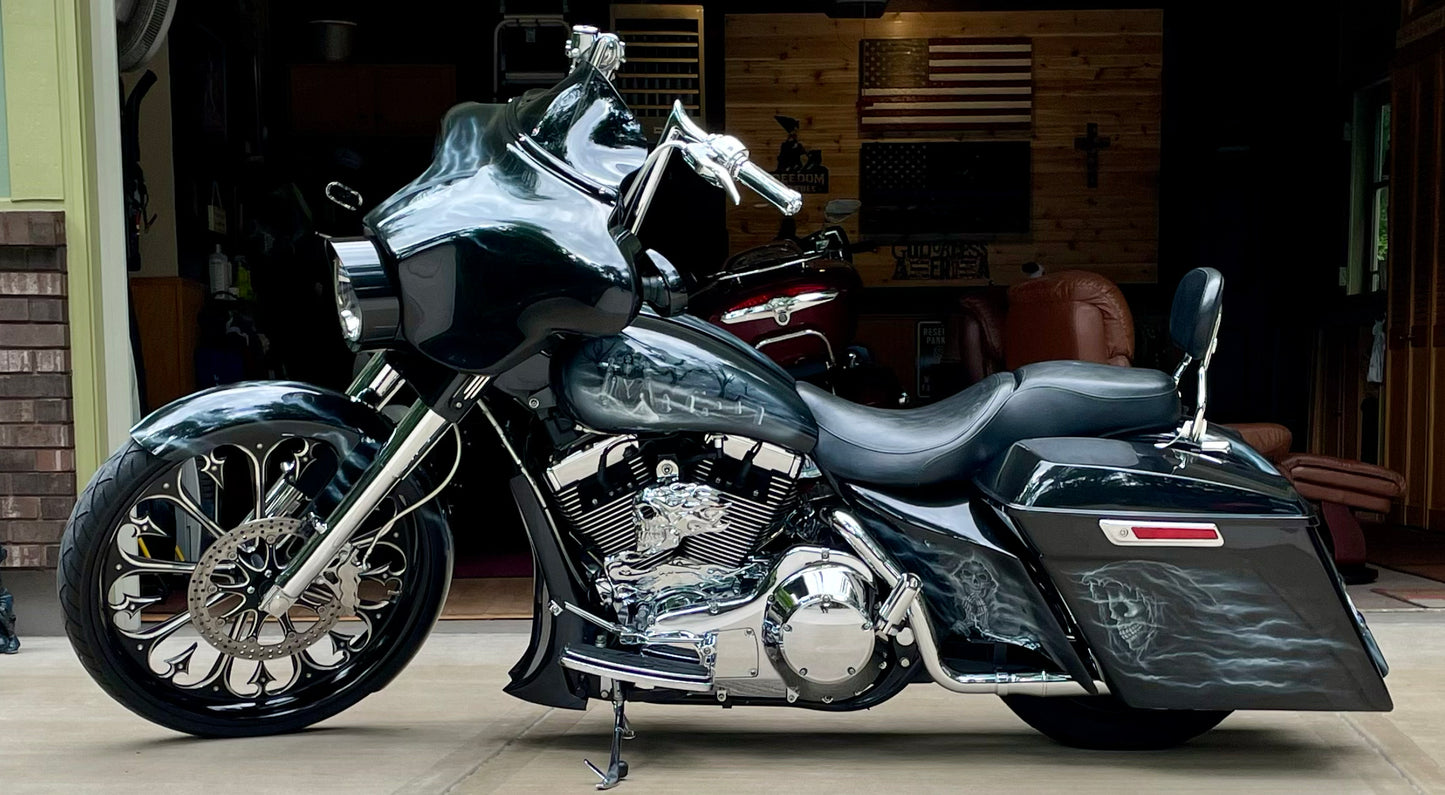 Harley Horn Covers Flaming Skull