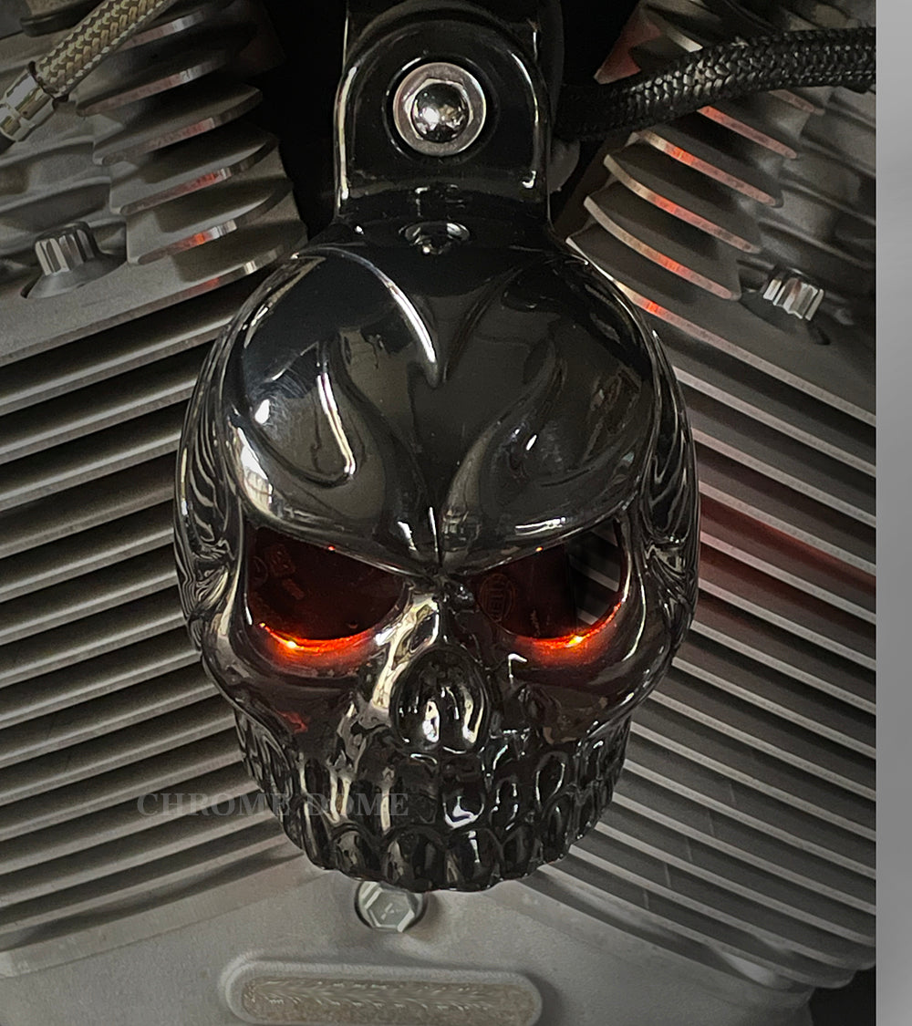 Harley Horn Covers - Evil Twin Skull with backlit LED eyes