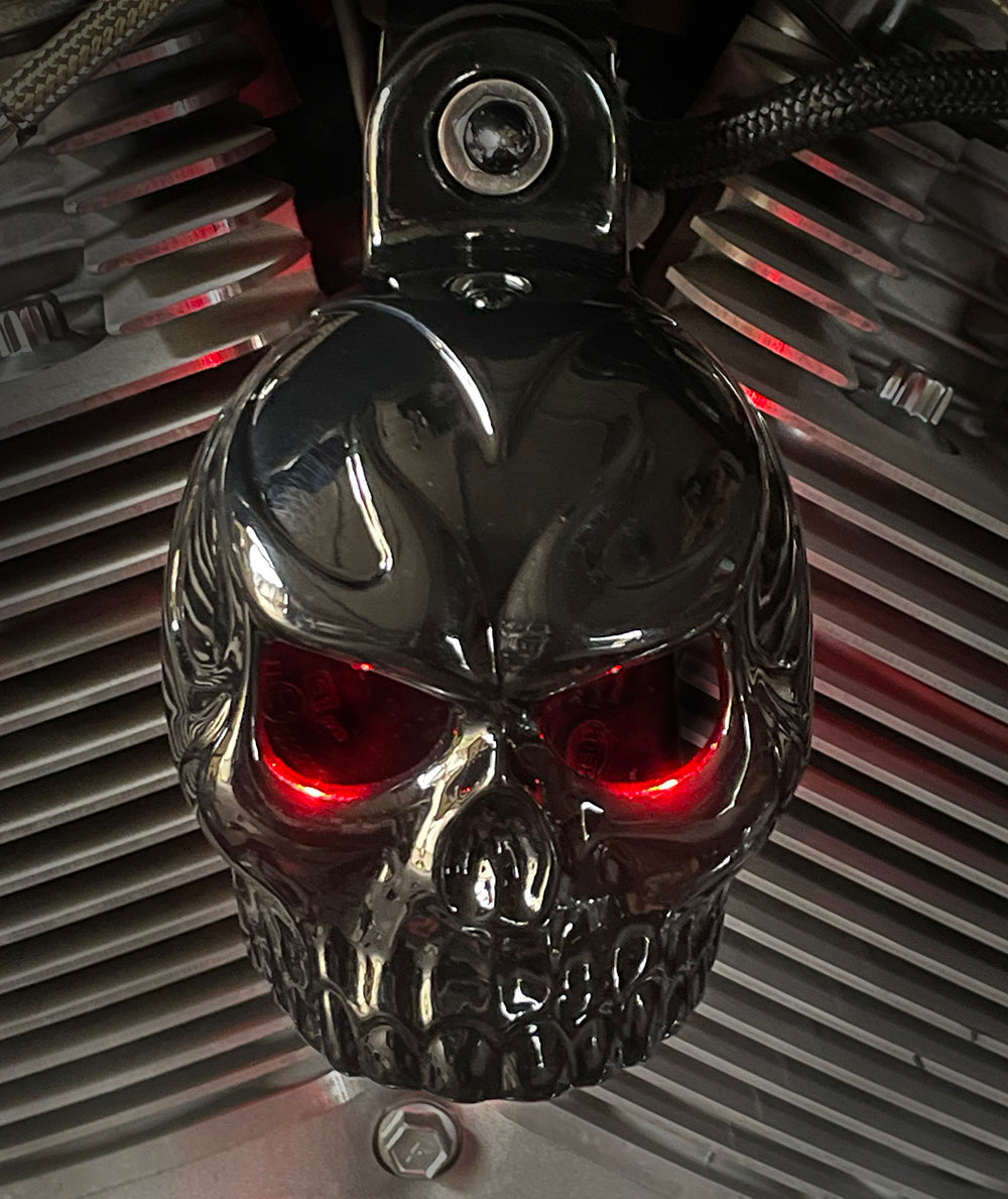 Harley Horn Covers - Evil Twin Skull with backlit LED eyes