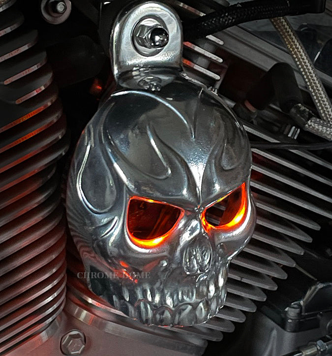 Harley Horn Covers - Evil Twin Skull with backlit LED eyes