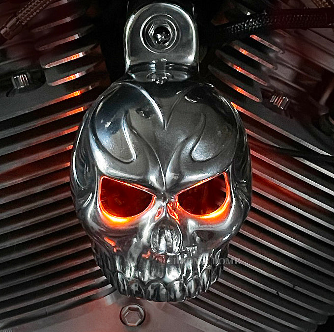 Harley Horn Covers - Evil Twin Skull with backlit LED eyes