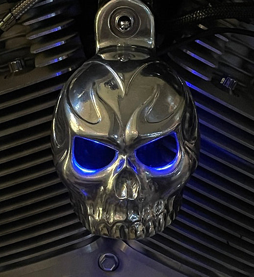 Harley Horn Covers - Evil Twin Skull with backlit LED eyes