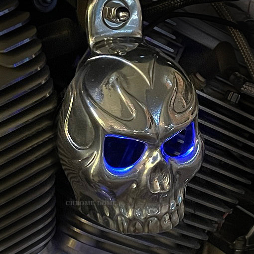 Harley Horn Covers - Evil Twin Skull with backlit LED eyes