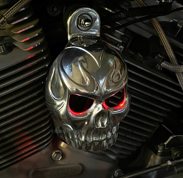 Harley Horn Covers - Evil Twin Skull with backlit LED eyes