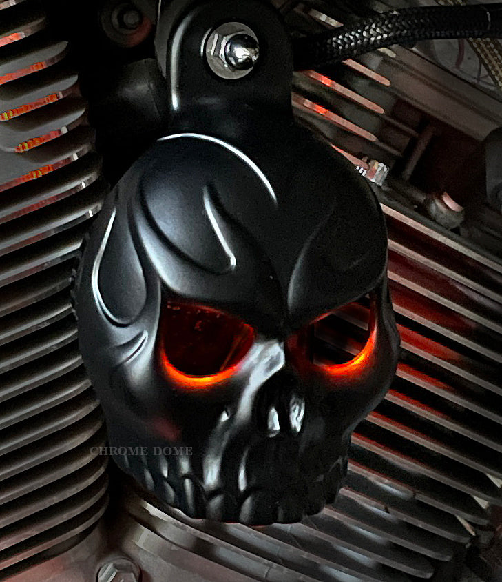 Harley Horn Covers - Evil Twin Skull with backlit LED eyes