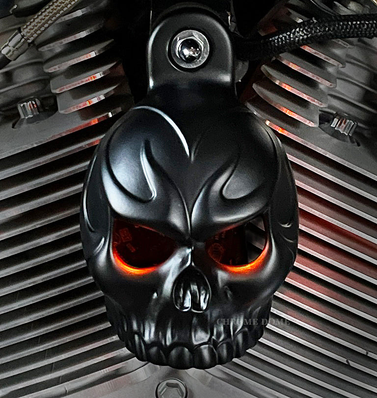 Harley Horn Covers - Evil Twin Skull with backlit LED eyes