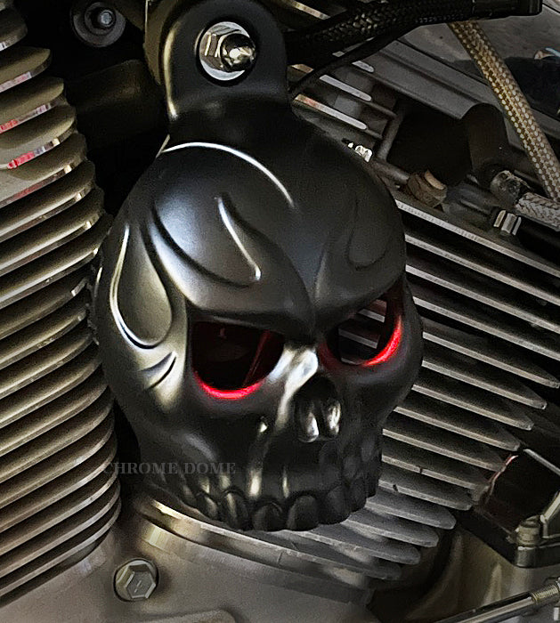 Harley Horn Covers - Evil Twin Skull with backlit LED eyes