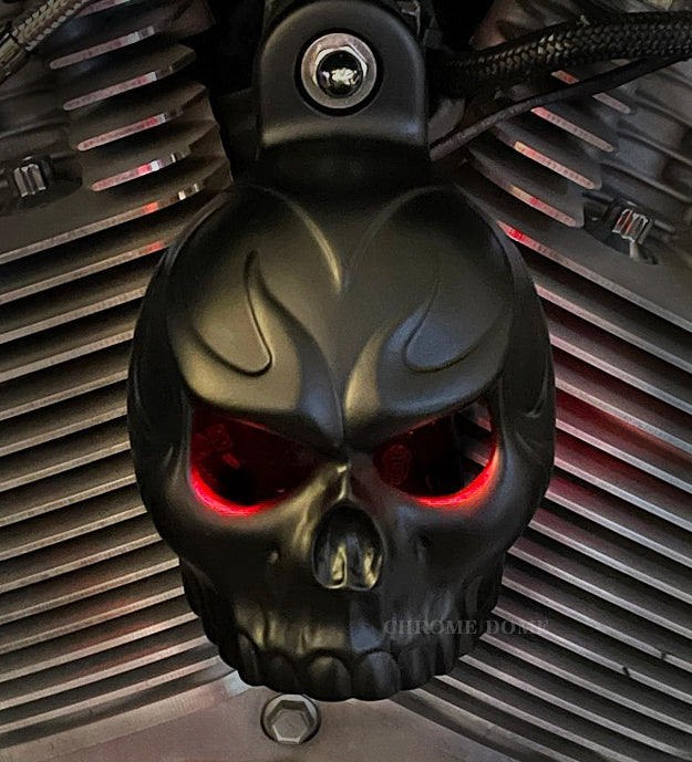 Harley Horn Covers - Evil Twin Skull with backlit LED eyes