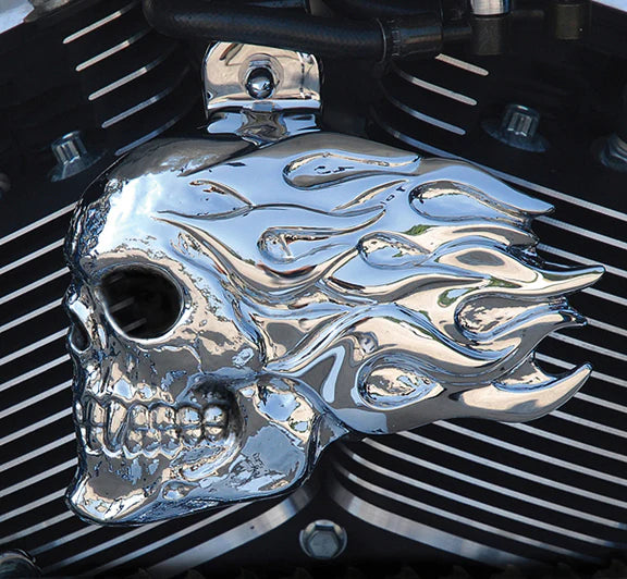 Harley Horn Covers Flaming Skull
