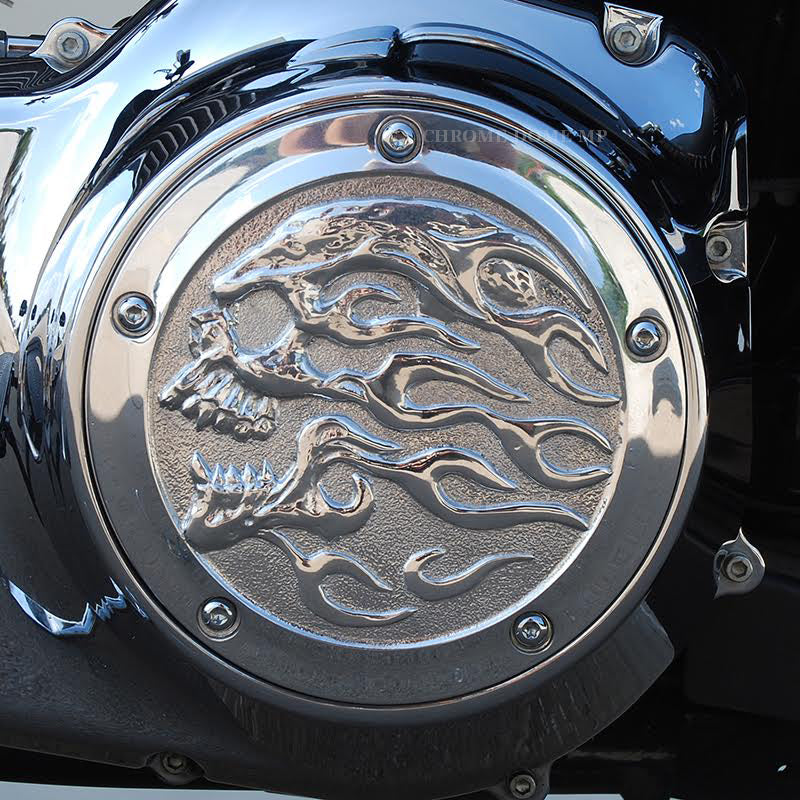 Harley Derby Covers Twin Cam Flaming Skull