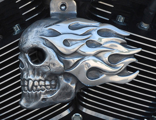 Harley Horn Covers Flaming Skull