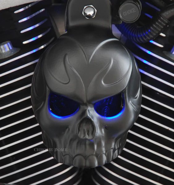 Harley Horn Covers - Evil Twin Skull with backlit LED eyes