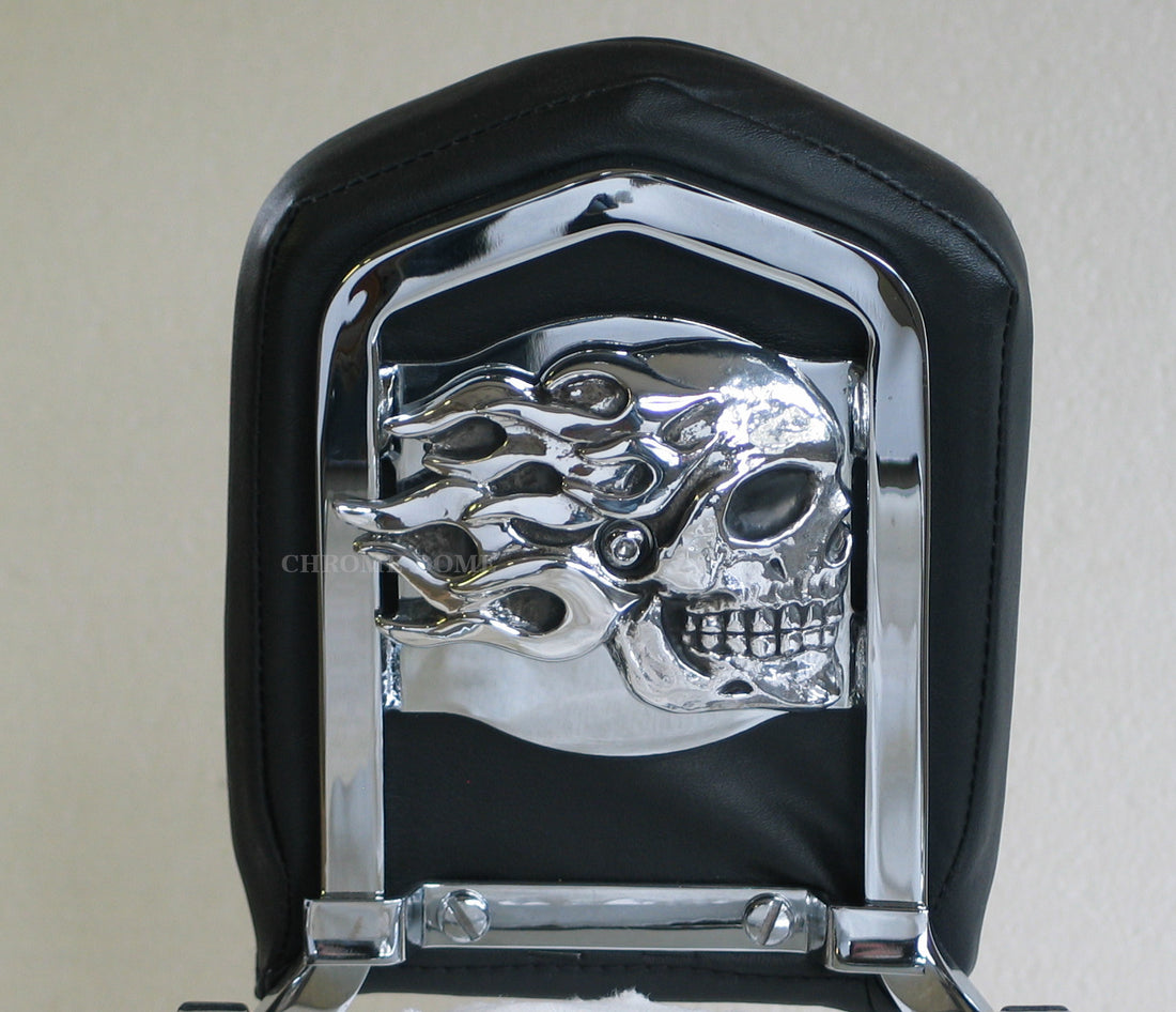 Harley Backrest Inserts - Flaming Skull – Chrome Dome Motorcycle Products