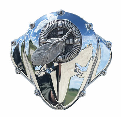 Indian Three Feather Side Cover – 2014 Only, 111 Models – Chrome Dome IFSCP-1, USA Made